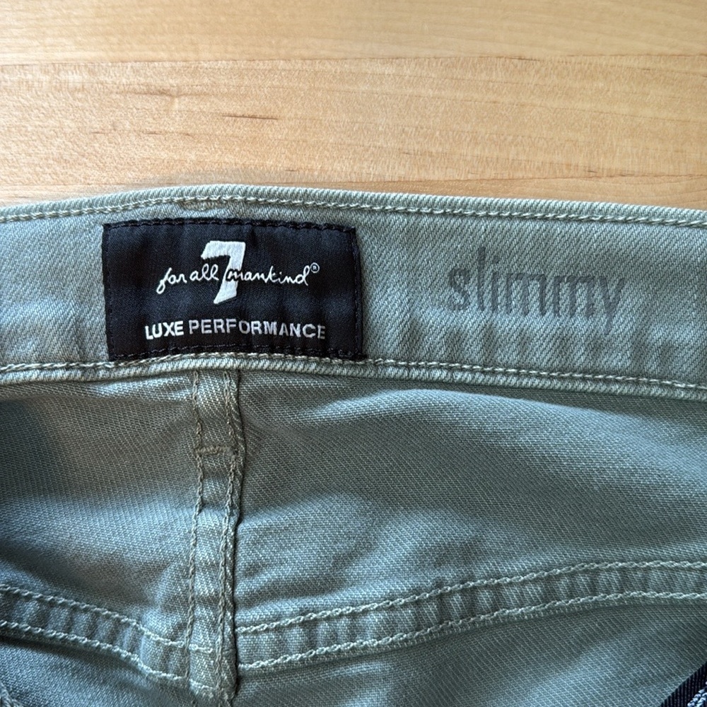 7 For All Mankind Luxe Performance Slimmy Mid-Rise Green Slim Striaght Jeans, 29 - Picture 8 of 10